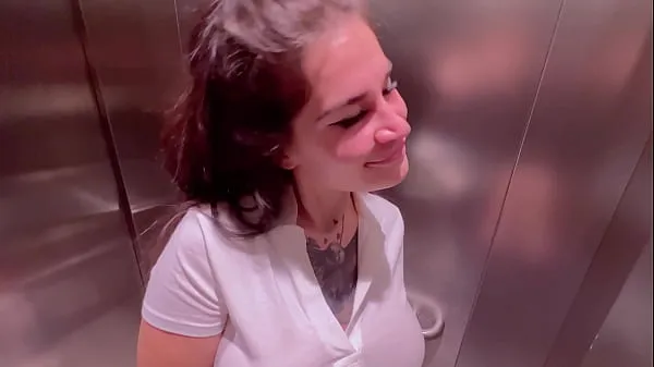 Fresh Beautiful girl Instagram blogger sucks in the elevator of the store and gets a facial new Clips