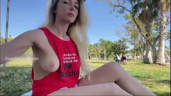 Fresh Anastasia Ocean bared her breasts while walking in the park, naked tits in a public place new Clips